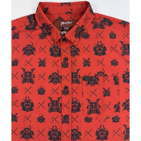 Retro Rifle McDojoLife Mens Shirt Red Samurai All Over Size Large Button Down - Picture 1 of 13